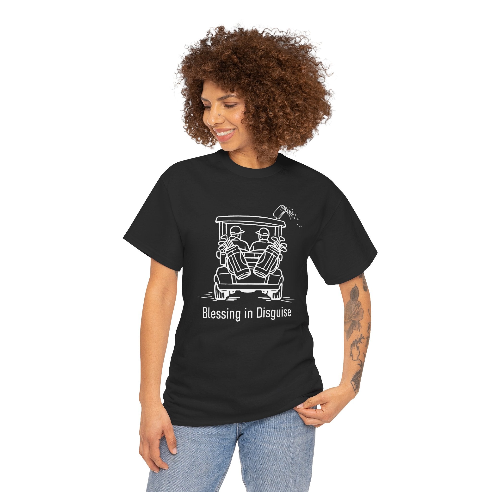 Blessing in Disguise Golf Tee — Funny Golf Cart Illustration Shirt