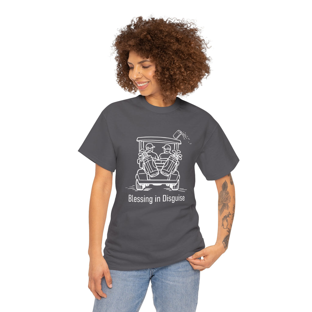 Blessing in Disguise Golf Tee — Funny Golf Cart Illustration Shirt