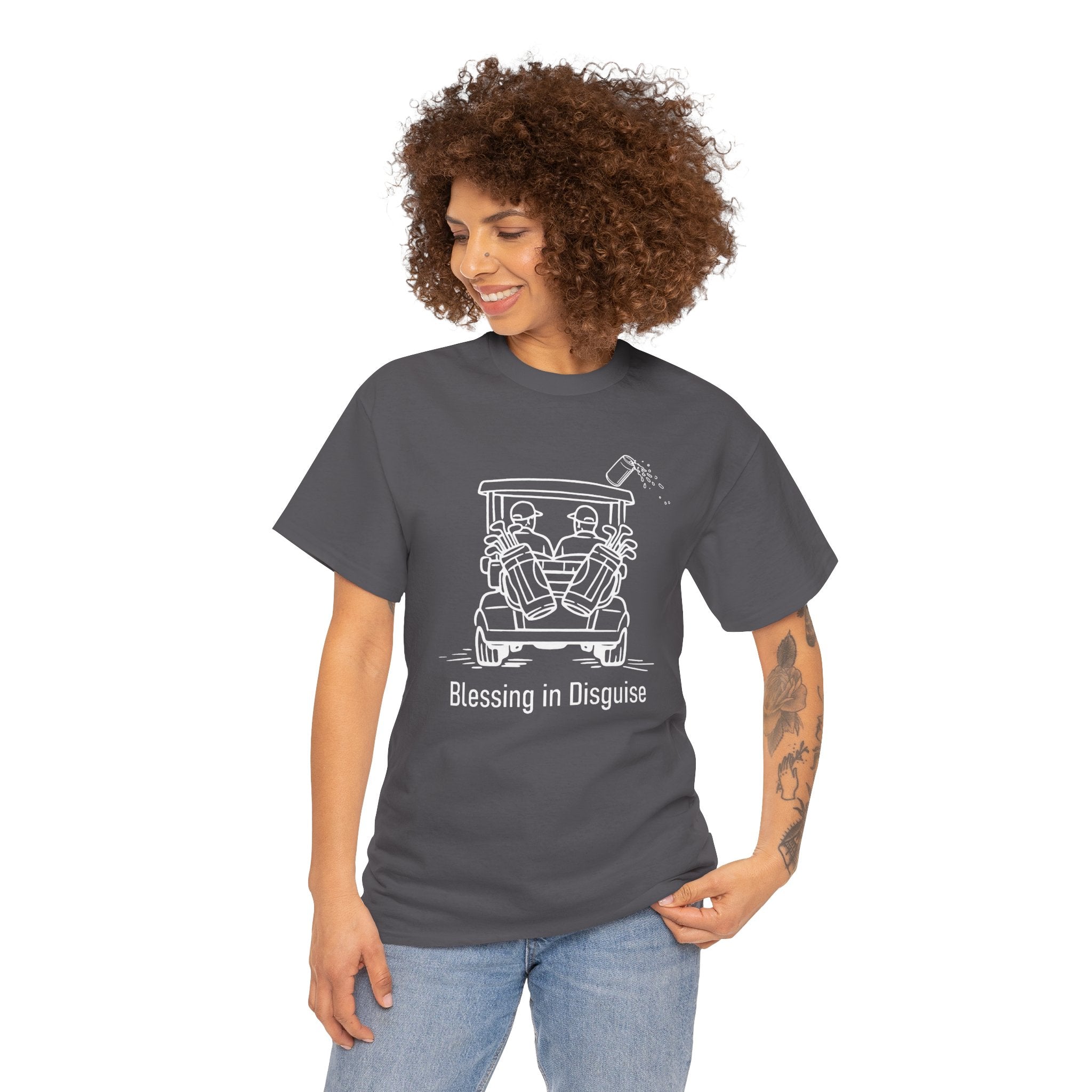 Blessing in Disguise Golf Tee — Funny Golf Cart Illustration Shirt