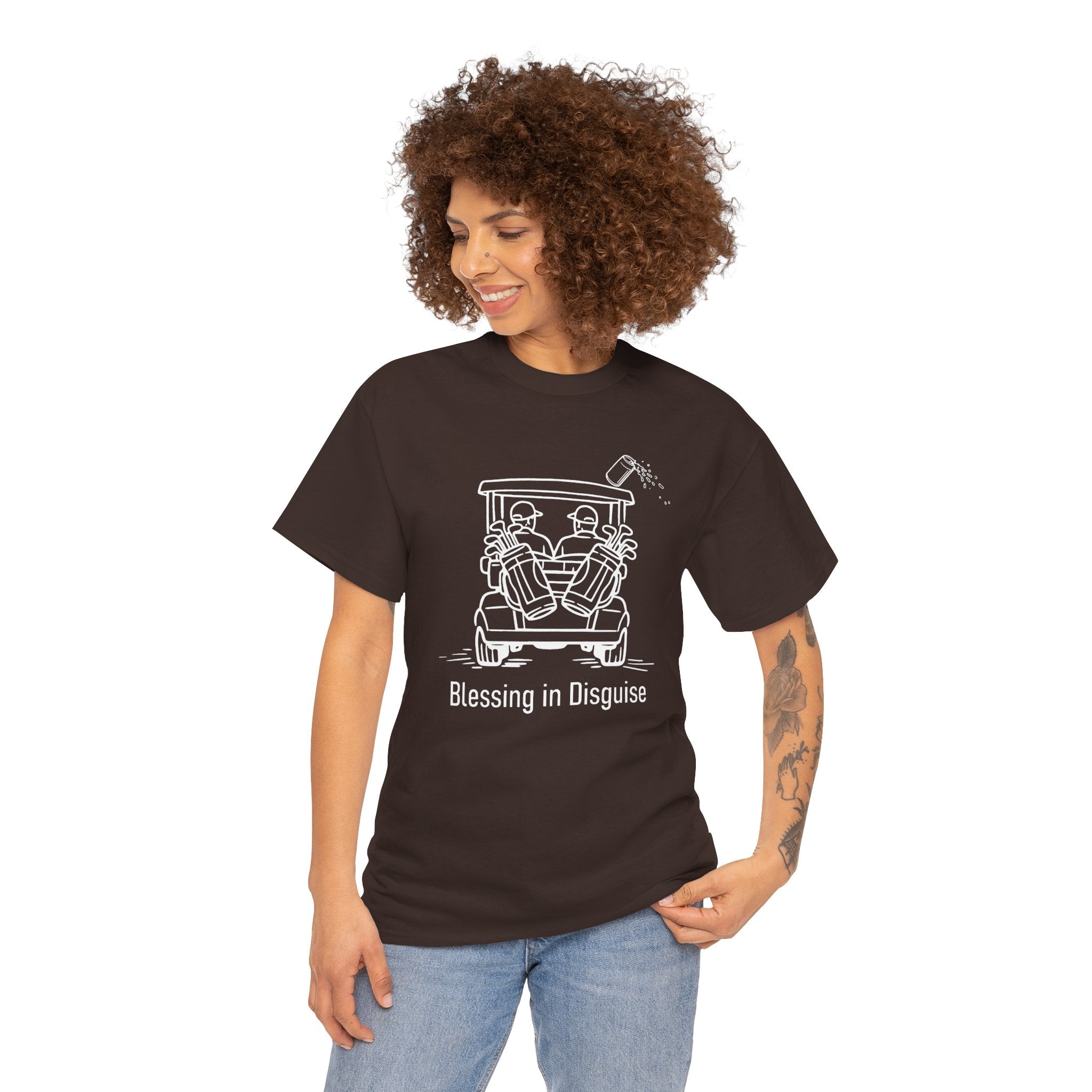 Blessing in Disguise Golf Tee — Funny Golf Cart Illustration Shirt