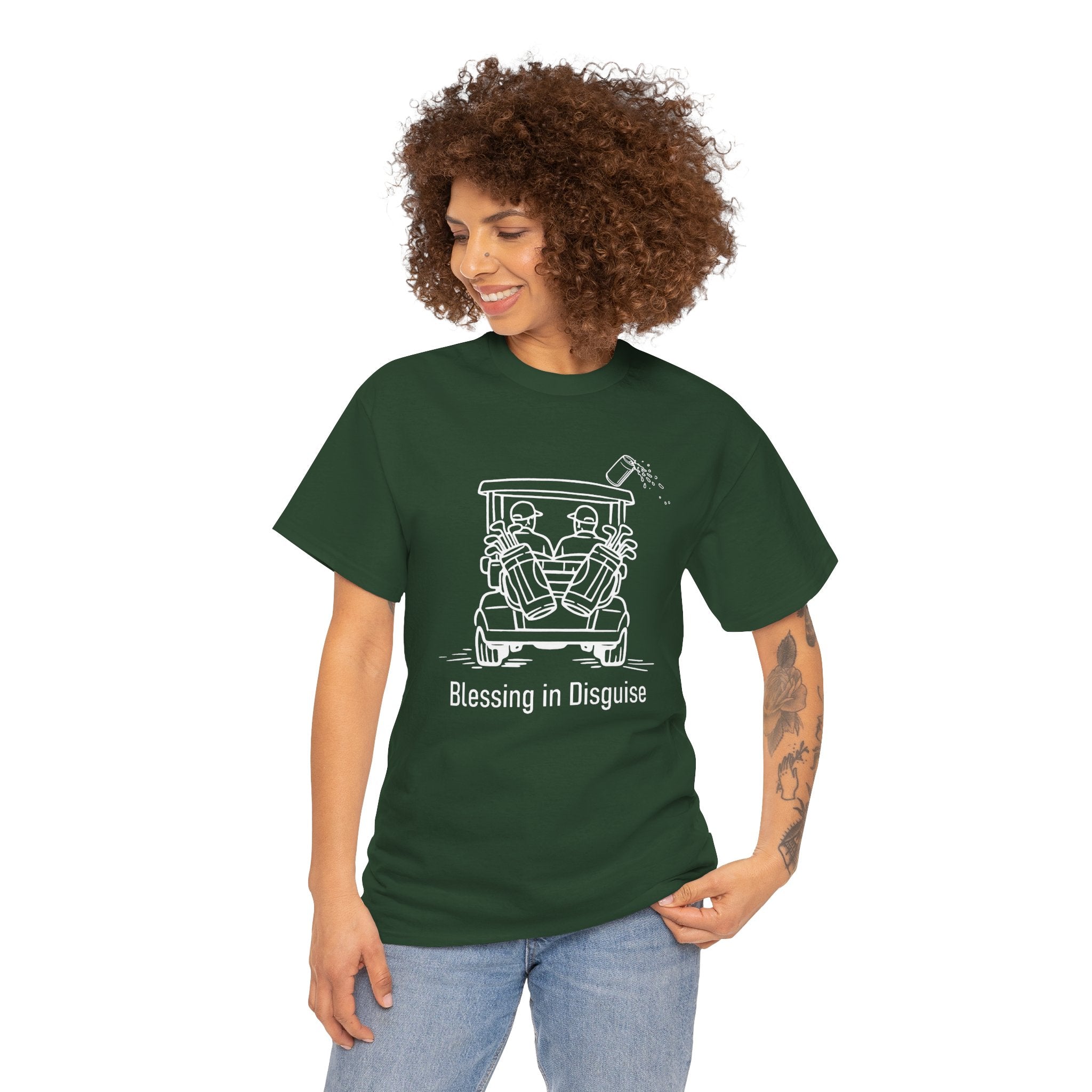 Blessing in Disguise Golf Tee — Funny Golf Cart Illustration Shirt