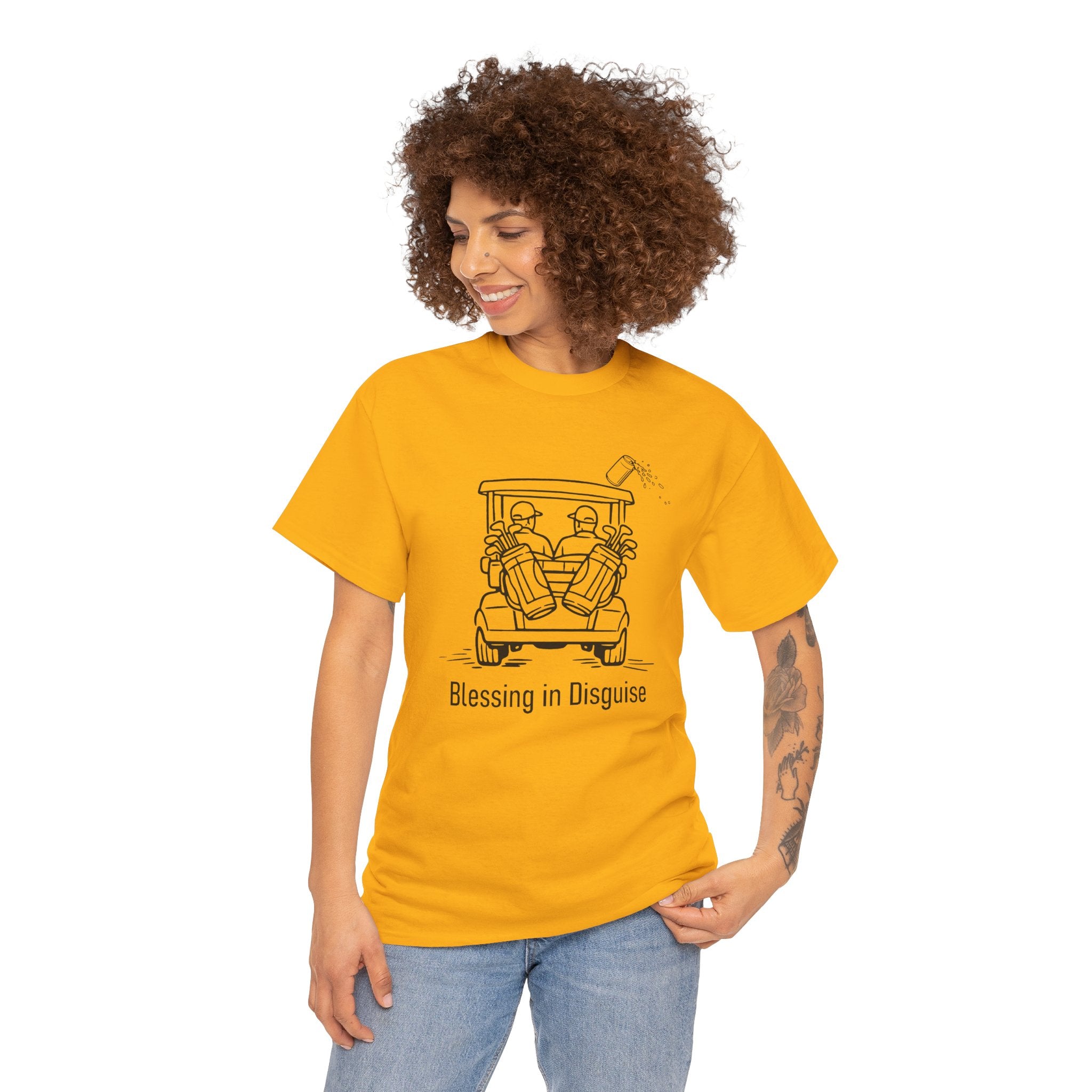 Blessing in Disguise Golf Tee — Funny Golf Cart Illustration Shirt