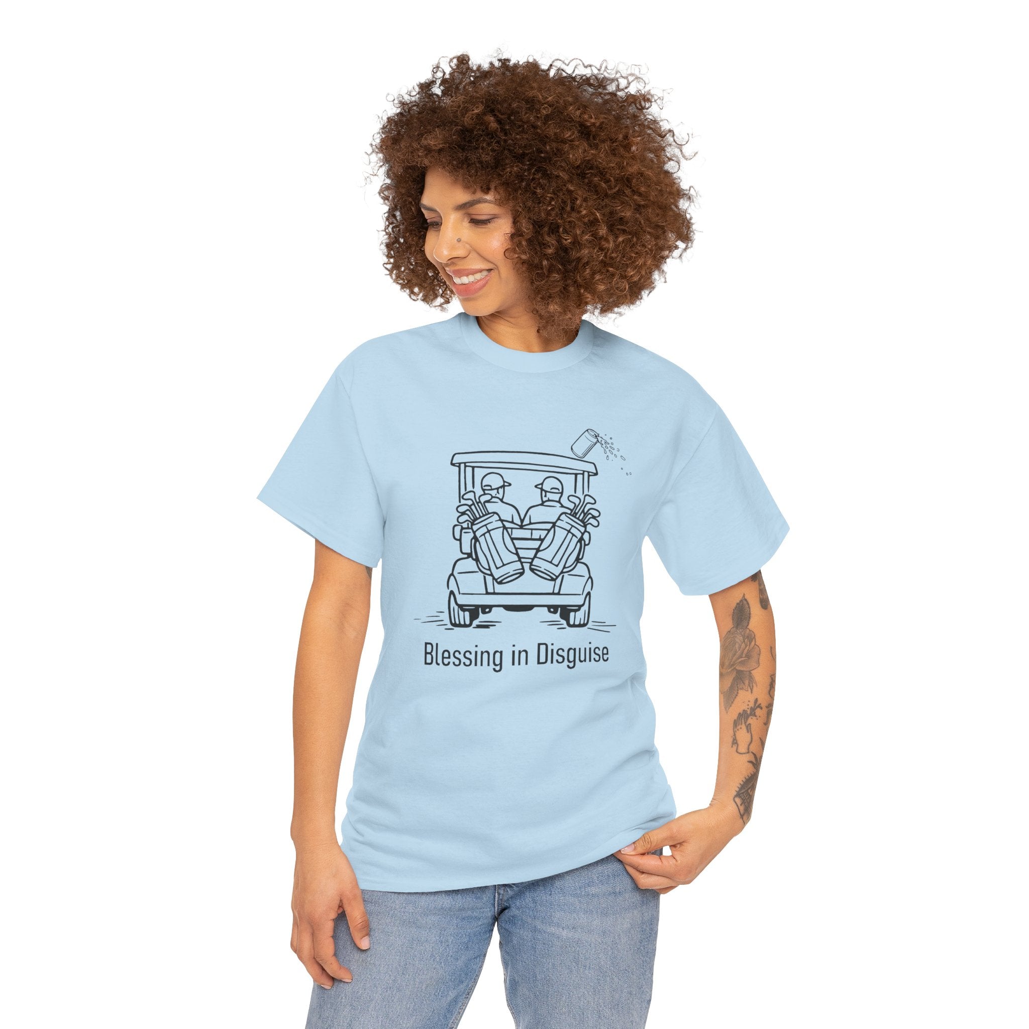 Blessing in Disguise Golf Tee — Funny Golf Cart Illustration Shirt