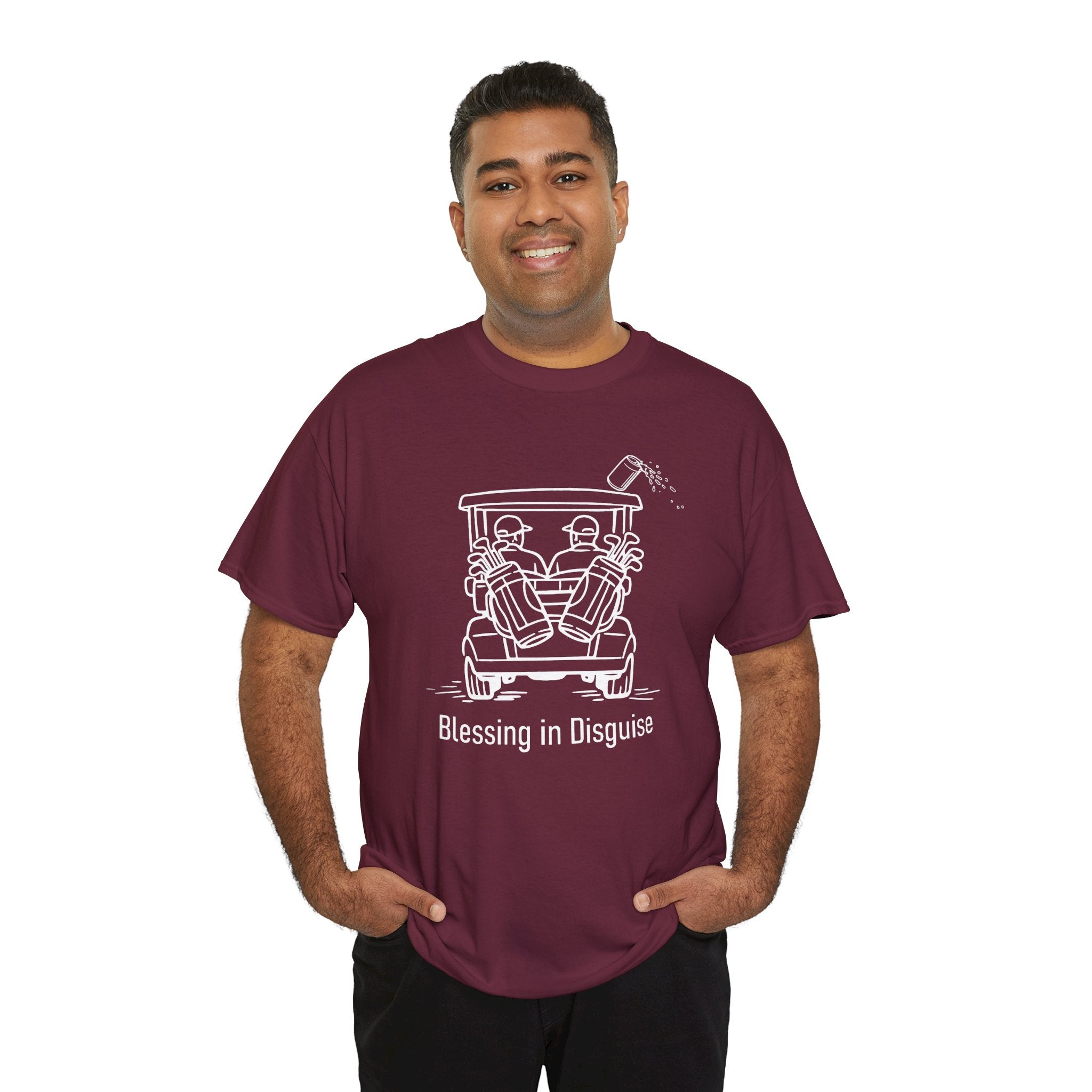 Blessing in Disguise Golf Tee — Funny Golf Cart Illustration Shirt