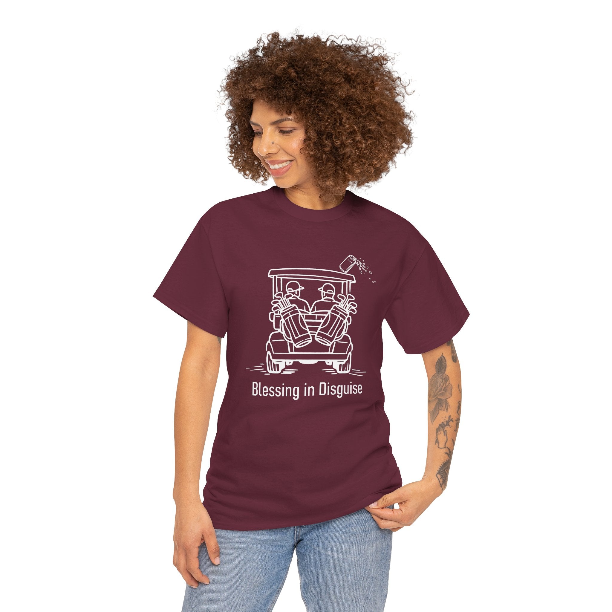 Blessing in Disguise Golf Tee — Funny Golf Cart Illustration Shirt