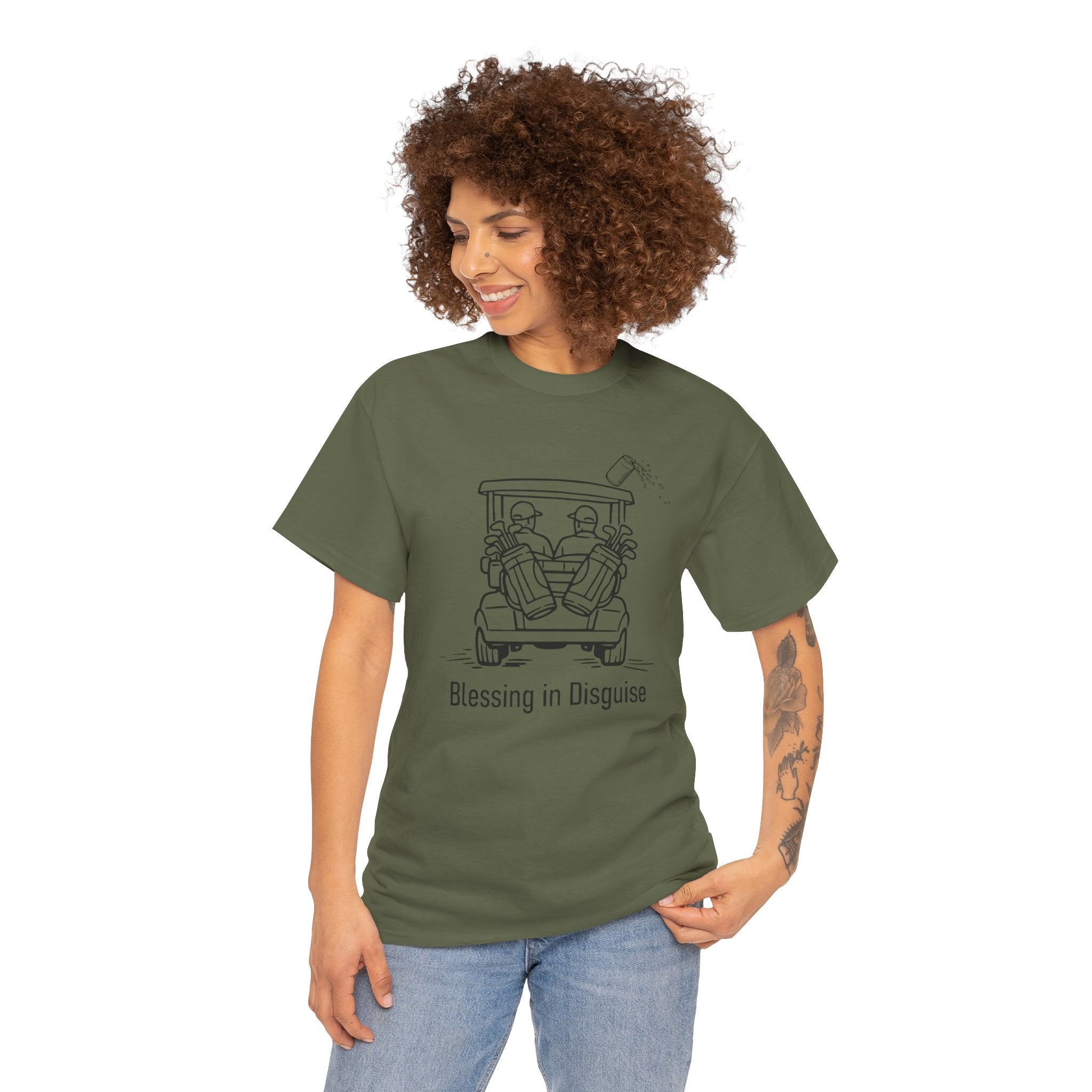 Blessing in Disguise Golf Tee — Funny Golf Cart Illustration Shirt
