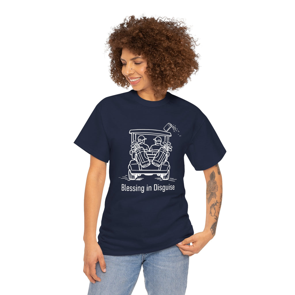 Blessing in Disguise Golf Tee — Funny Golf Cart Illustration Shirt